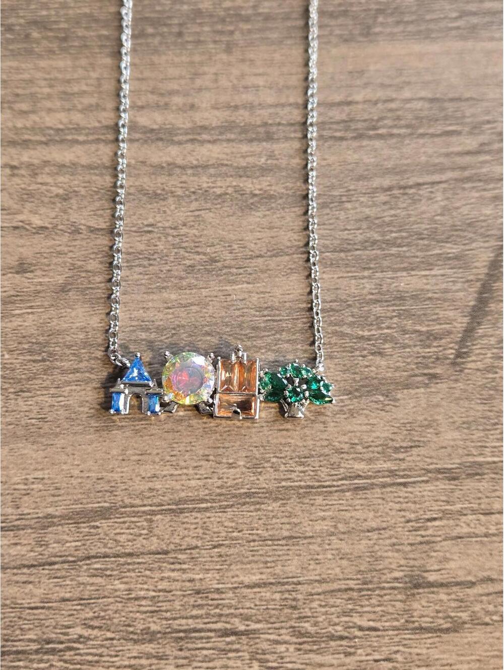 Disney silver Necklace with Colorful Gemstone Accents